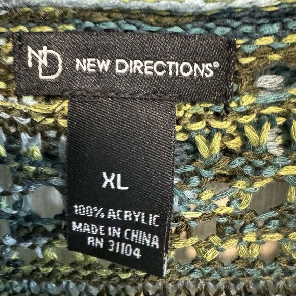 New Directions XL 100% Acrylic Green Yellow Teal Shawl Collar Vest New - Picture 2 of 10